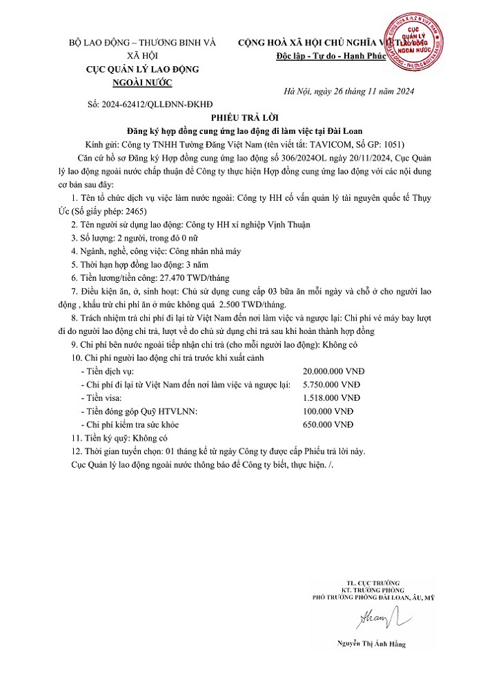 CẦN 2 LĐ NAM MAY KHU VỰC ĐÀI TRUNG